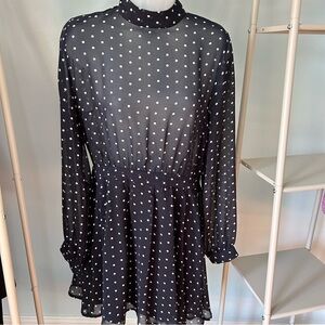 Forever 21 Navy Polka Dot Backless Party Dress with Sheer Top Retro